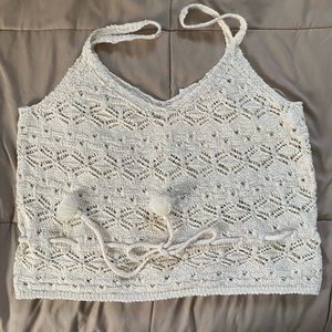 NWT Juniors' SO® Cropped Tie-FrontCrochet Tank, Size: Large